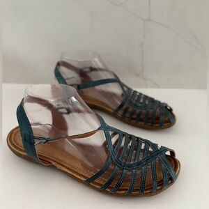 JAFA Shoes Israel, handmade, hand burnished soft leather Sandals in blue 40/9 US
